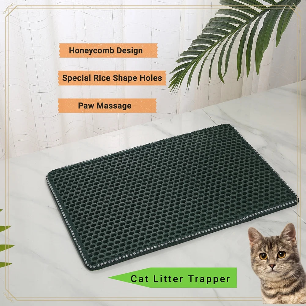 Double Layer anti Tracking Waterproof Cat Litter Trapping Mat Green