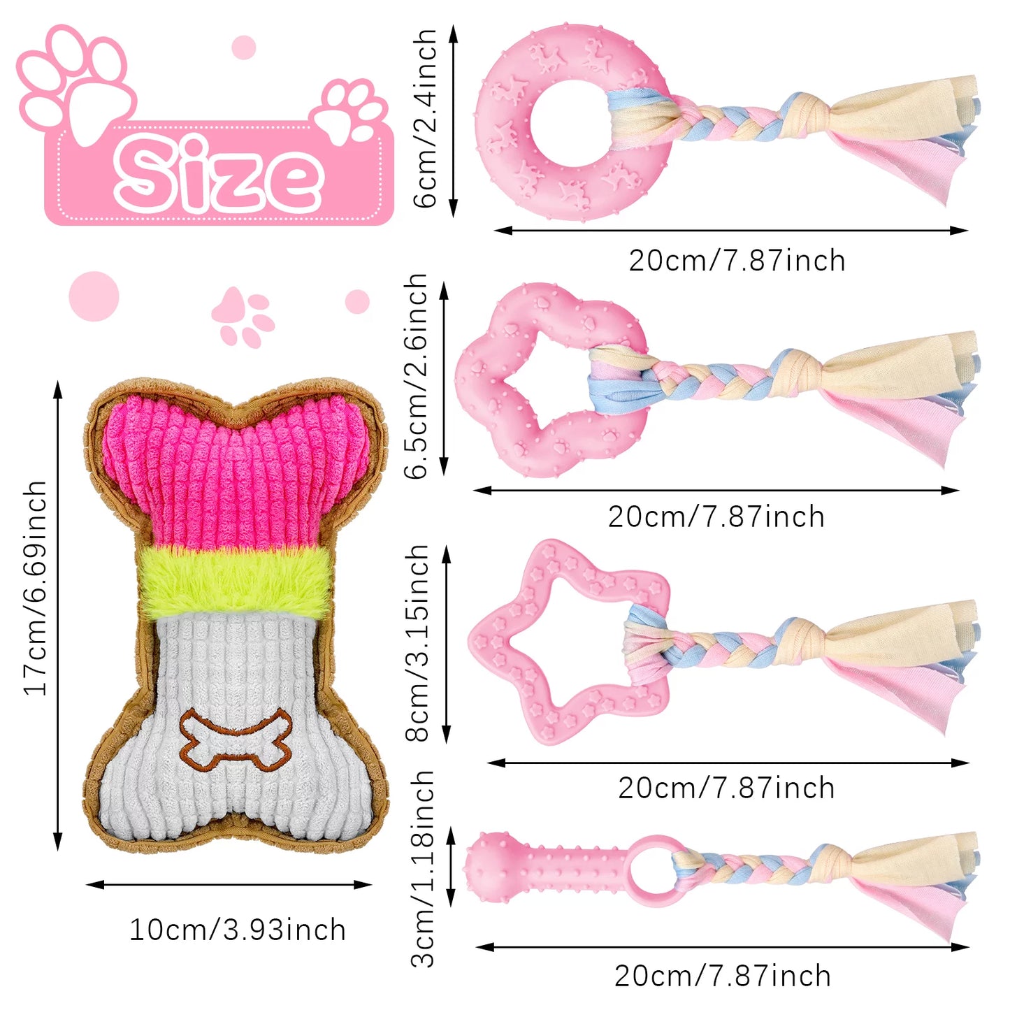 5 Pack Puppy Chew Toys for Teething Small Dogs,Pink Rubber Puppy Teething Toys Plush Squeaky Dog Toys for Cleaning Teeth Interactive Pet Doggy Bone Toys