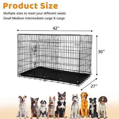 24 Inch Dog Crate, Dog Crates and Kennels Folding Metal Dog Crate with Double-Door,Divider Panel, Removable Tray and Handle Pet Dog Cages for Small Dogs Indoor Outdoor, Pink