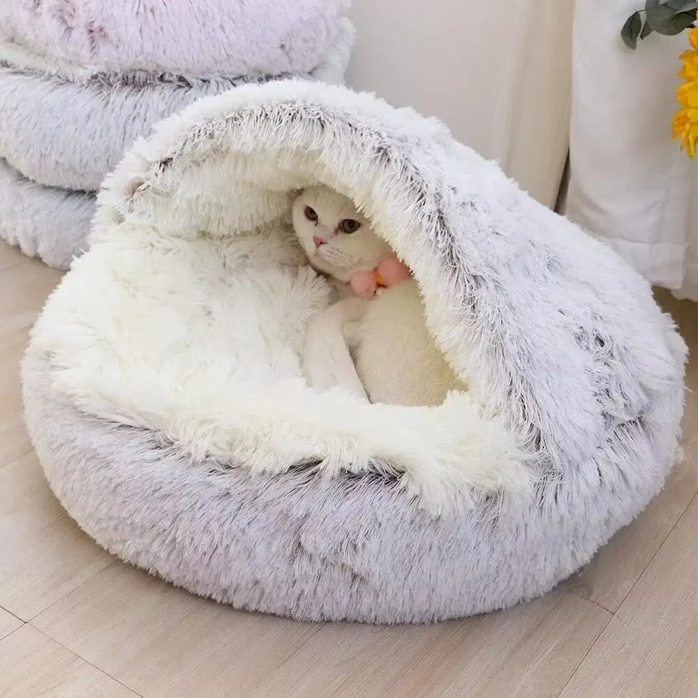 Soft Plush round Cat Bed Pet Mattress Warm Comfortable Basket Cat Dog 2 in 1 Sleeping Bag Nest for Small Dogs