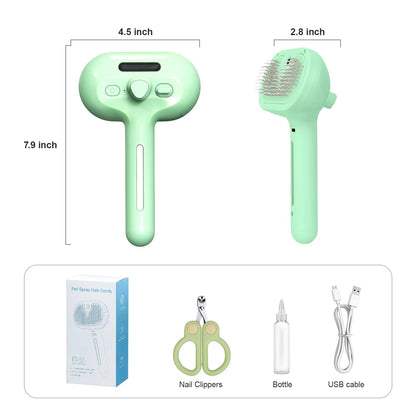 Auto Spray Cat/Dog Hair Brush to Wet Hair,2In1 Cleaning Brutsh,Extra Gain Cat Nail Clipper,Green