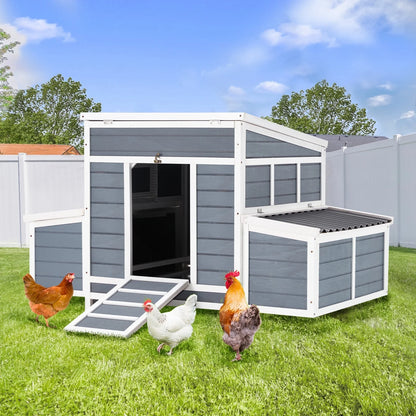 Chicken Coop 56" Large Wooden Chicken Hutch with 6 Nesting Boxes Outdoor Hen House Chicken Cage W/Ramps, Removable Tray for Easy Cleaning