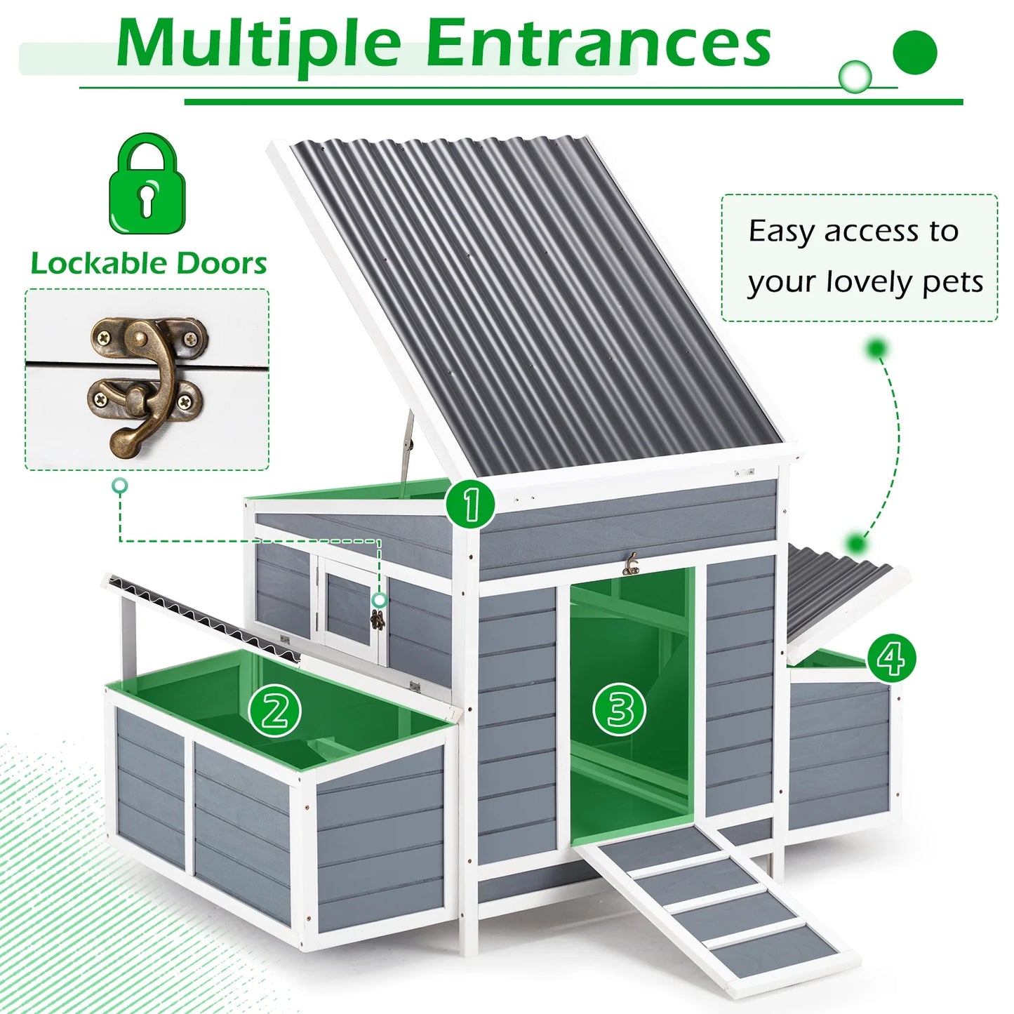 Chicken Coop 56" Large Wooden Chicken Hutch with 6 Nesting Boxes Outdoor Hen House Chicken Cage W/Ramps, Removable Tray for Easy Cleaning