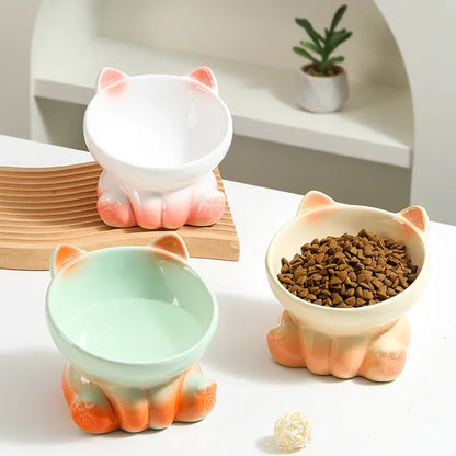 Cat Bowl Pet Accessories Ceramic Diagonal High Feet Cute Protection Cervical Spine Dog Bowl Drink Water Bowl Pet Supplies