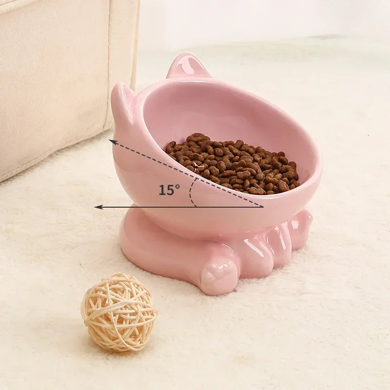 Cat Bowl Pet Accessories Ceramic Diagonal High Feet Cute Protection Cervical Spine Dog Bowl Drink Water Bowl Pet Supplies