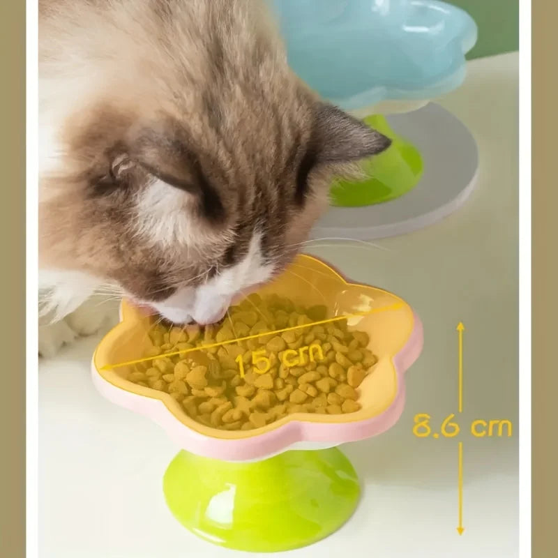 Pet Bowl Ceramic Flower Design Cat Food Bowl High Foot Water Plate Snack Dish with Stand for Neck Protection Drinking Water