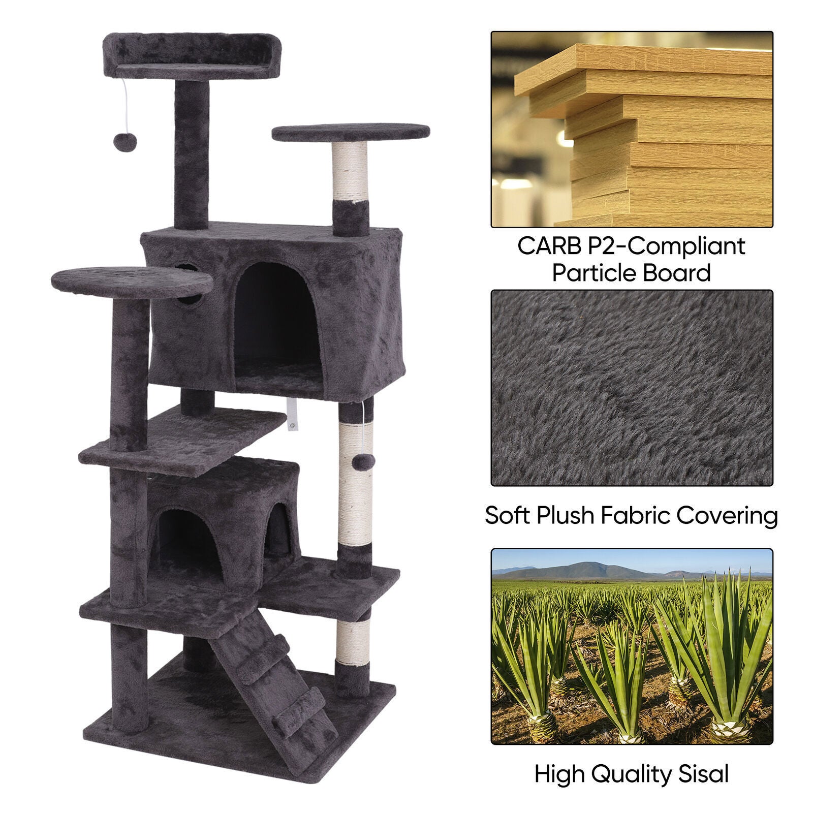 55'' Cat Tree Tower Condo Multi Platforms Kitty Play House Safety Scratch Post