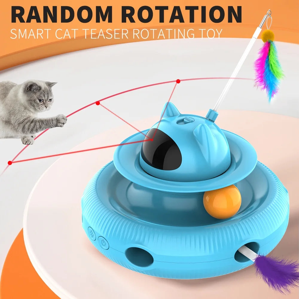 4 in 1 Indoor Interactive Cat Toy Smart Feather Wand USB Rechargeable Teaser Blue